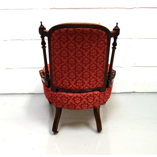 220 - Good Victorian carved walnut nursing chair with 2 fluted turned columns flanking an arched back, and... 