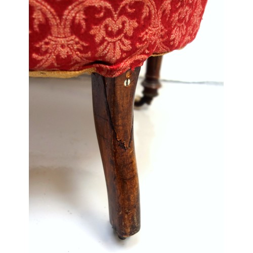 220 - Good Victorian carved walnut nursing chair with 2 fluted turned columns flanking an arched back, and... 