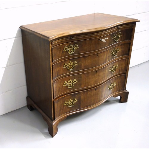 222 - George III style mahogany serpentine chest with a slide and 4 graduated long drawers, on bracket fee... 