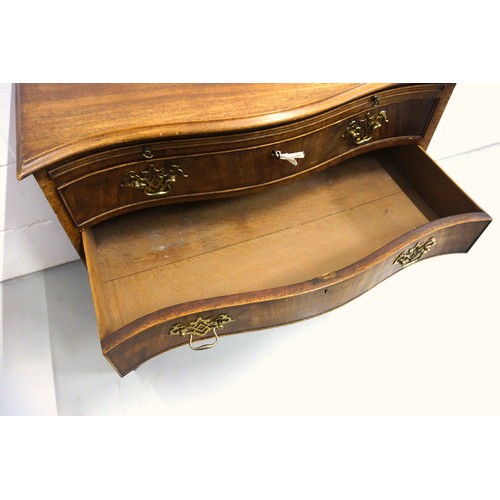 222 - George III style mahogany serpentine chest with a slide and 4 graduated long drawers, on bracket fee... 