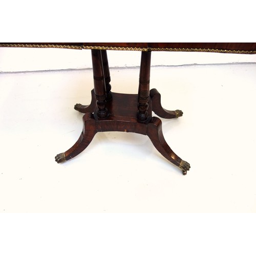 226 - George IV rosewood card table with a crossbanded rounded rectangular hinged top opening to a green b... 