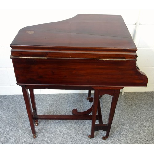 232 - Mahogany finish gramophone in the form of a grand piano, with a wind-up movement, on tapering legs a... 