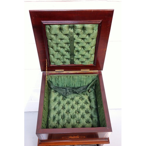 233 - Edwardian inlaid mahogany purdonium with a fall door, metal liner and an added padded workbox above,... 