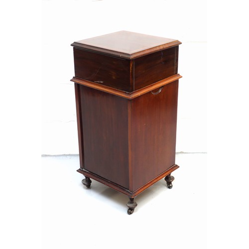 233 - Edwardian inlaid mahogany purdonium with a fall door, metal liner and an added padded workbox above,... 