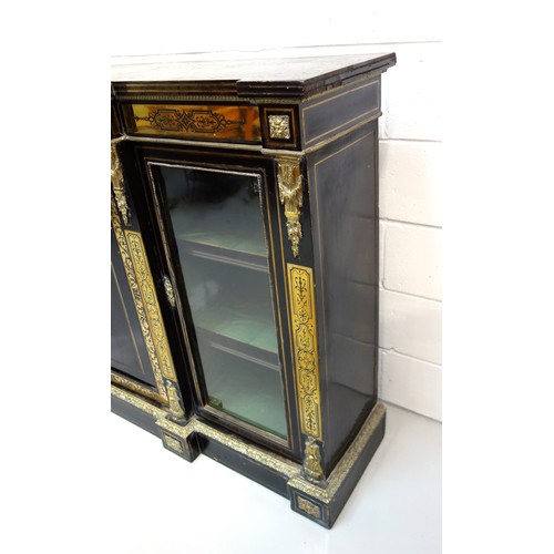 234 - Late 19th Century French ebonised side cabinet with a breakfront top, centre panelled door inset wit... 