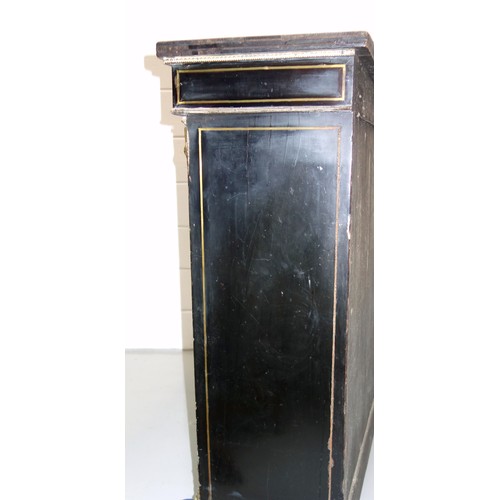 234 - Late 19th Century French ebonised side cabinet with a breakfront top, centre panelled door inset wit... 