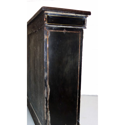 234 - Late 19th Century French ebonised side cabinet with a breakfront top, centre panelled door inset wit... 