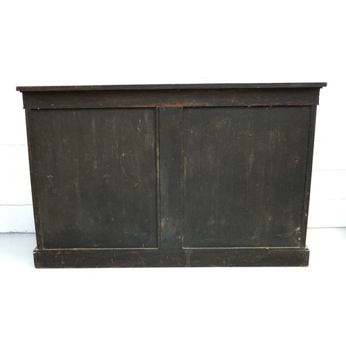 234 - Late 19th Century French ebonised side cabinet with a breakfront top, centre panelled door inset wit... 