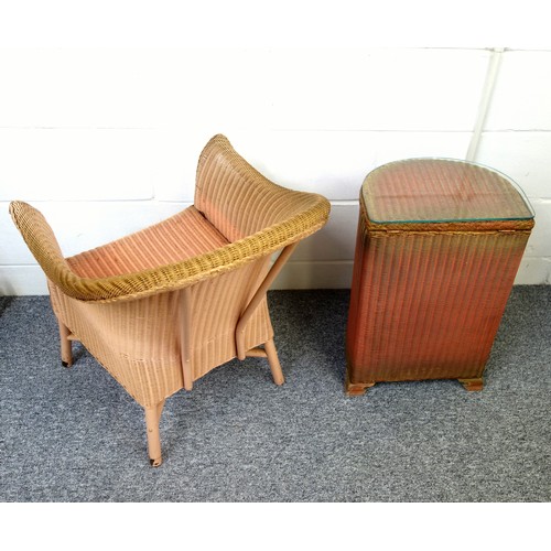 243 - Pink Lloyd Loom bedroom chair and laundry basket with glass top, 60cm high. (2)