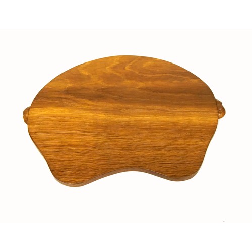 253 - Mouseman, (Robert Thompson), oak tea tray of shaped kidney form, with an adzed top and carved mouse ... 