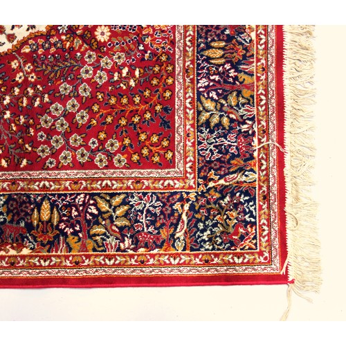 271 - Persian prayer rug, the ivory field with a tree of life with all-ver flowers, deer and birds, surrou... 