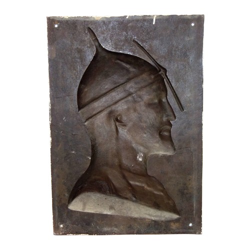 284 - Large bronze plaque depicting the profile bust of a Persian soldier in relief, signed 