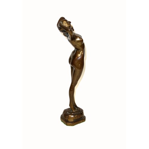 289 - Heavy bronzed metal figure of Dawn, nude woman, standing on a canted base, H.39cm