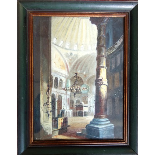 293 - Wladimir Petroff (Russian, c.1880-1935), Interior of the Hagia Sophia, Istanbul, signed 