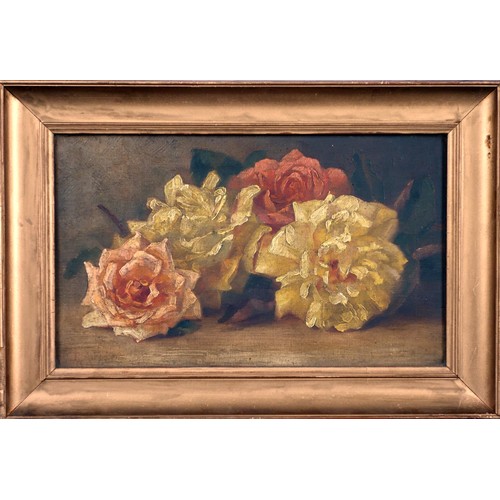 322 - Rebecca Anne Foster (British, 1866-1951), Still life of roses, signed, oil on canvas, 18.6 x 31.5cm;... 