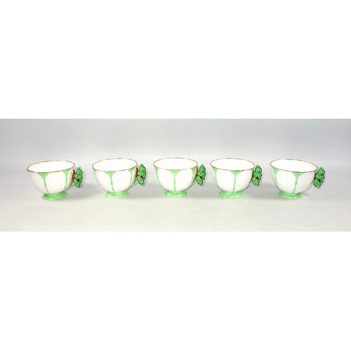 357 - Aynsley green butterfly handle and leaf moulded bone china part tea service, pattern No. B1322, Rd. ... 