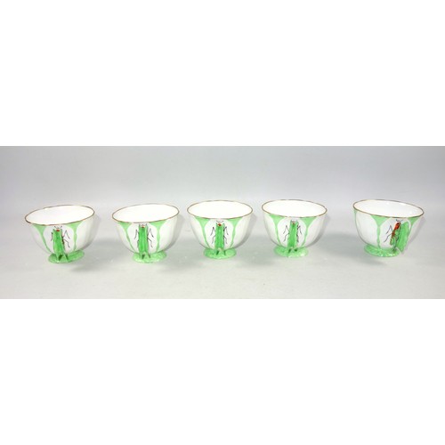 357 - Aynsley green butterfly handle and leaf moulded bone china part tea service, pattern No. B1322, Rd. ... 