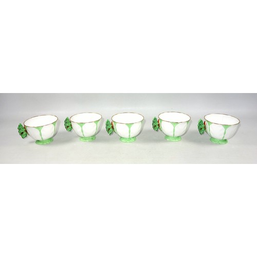 357 - Aynsley green butterfly handle and leaf moulded bone china part tea service, pattern No. B1322, Rd. ... 