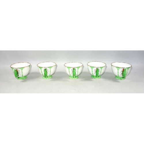 357 - Aynsley green butterfly handle and leaf moulded bone china part tea service, pattern No. B1322, Rd. ... 