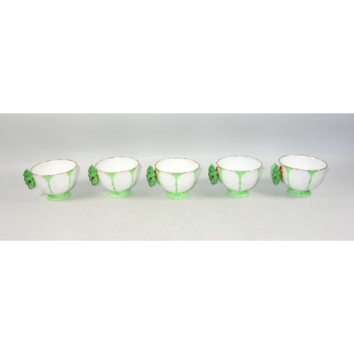 357 - Aynsley green butterfly handle and leaf moulded bone china part tea service, pattern No. B1322, Rd. ... 