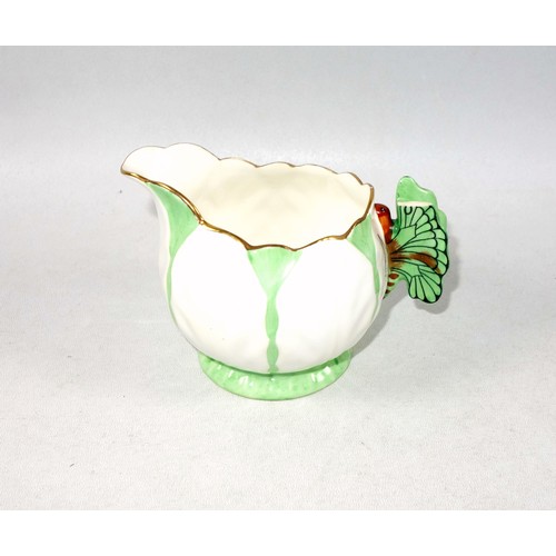 357 - Aynsley green butterfly handle and leaf moulded bone china part tea service, pattern No. B1322, Rd. ... 