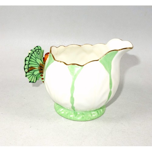 357 - Aynsley green butterfly handle and leaf moulded bone china part tea service, pattern No. B1322, Rd. ... 