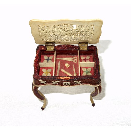 180A - Early 19th century Napoleonic, bone, prisoner of war, miniature sewing/work table (probably for a do... 