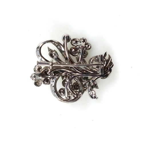 177 - Georgian style gold, silver and rose cut diamond brooch of a scrolling floral design, gold back, sil... 