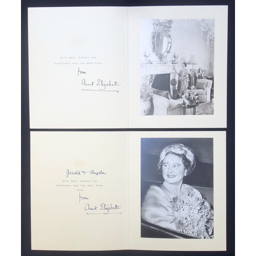 56 - H.M. Queen Elizabeth The Queen Mother, signed Christmas and New Year card dated 1959, with gilt cyph... 