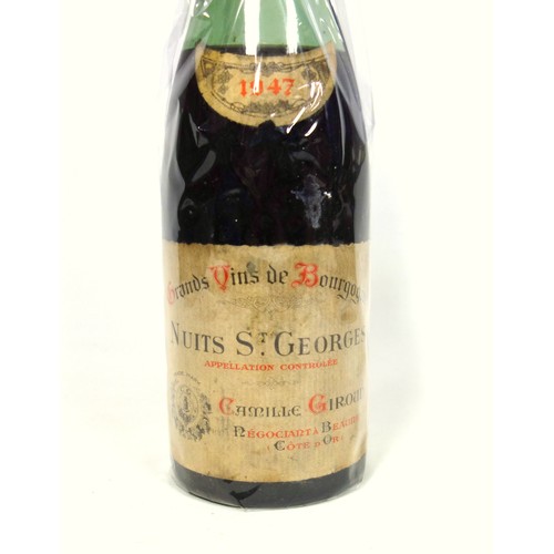 5 - Bottle of 1947 Camille Giroud Nuits St Georges, 75cl, with a copy of The Times from March 24 1947 an... 