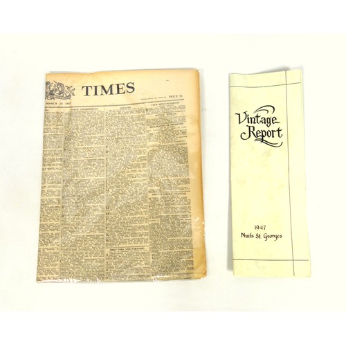 5 - Bottle of 1947 Camille Giroud Nuits St Georges, 75cl, with a copy of The Times from March 24 1947 an... 