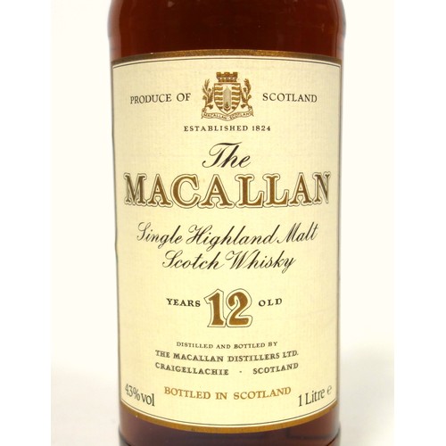 28 - Bottle of Macallan 12 Year Old Speyside Single Malt Scotch Whisky, c.1990s, 1L, 43% ABV, in original... 