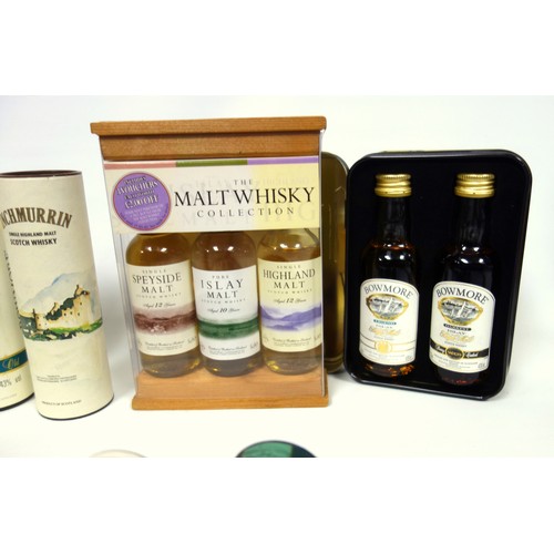 55 - Miniatures - Macallan 10 Year Single Malt Scotch Whisky, 50ml; Bowmore gift set of 4 bottles, Bowmor... 