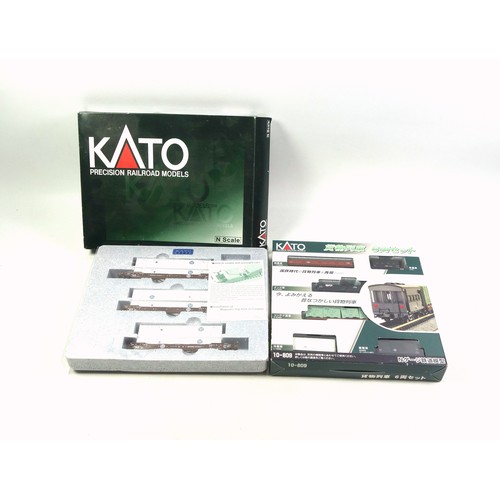 67 - Kato N Gauge Freight Train 6 car set, and another Freight train set of 3 wagons, both boxed. (9 cars... 