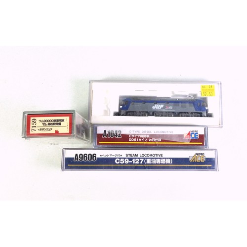 71 - Micro Ace N Gauge A9606 steam locomotive, A1042 C-Type Diesel locomotive, Japanese Locomotive, and a... 