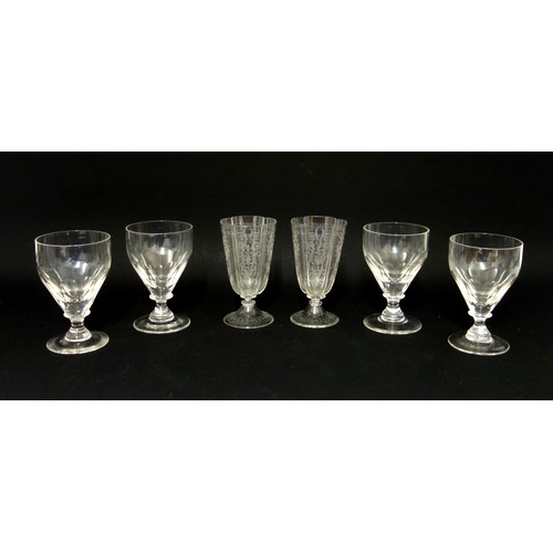 71 - Set of 12 Edwardian cut glass champagne coupes, each with pointed elliptical decoration to the bowl ... 