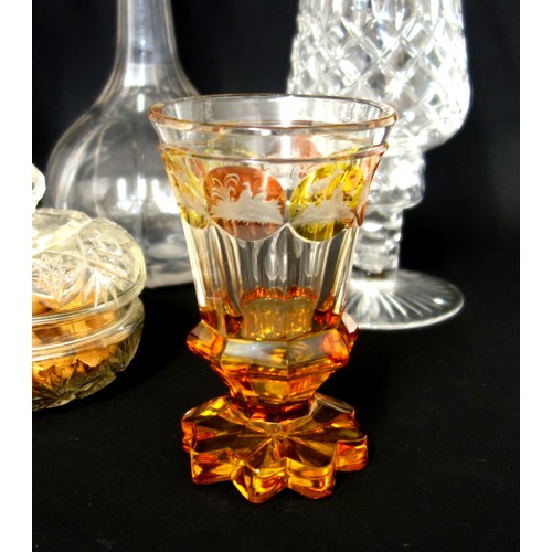 72 - Late Victorian hourglass decanter with ribbed decoration and a silver flared rim, by Mappin & Webb, ... 