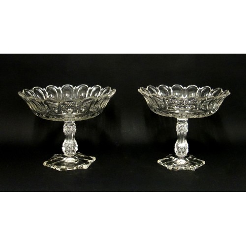 74 - Pair of Late Victorian cut glass comports, each with a circular bowl with ovolo and slice decoration... 