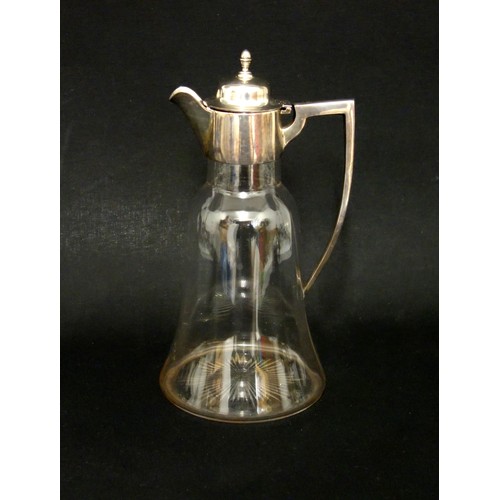 134 - Edwardian silver mounted glass claret jug, of campana form with a star cut base, Birmingham, 1907, (... 