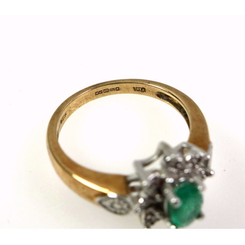 247 - 9ct gold floral ring with an emerald and 8 illusion set brilliants, 9ct lozenge set locket, and a pa... 