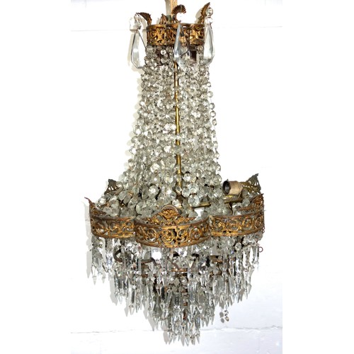 401 - Late 19th Century gilt brass hexafoil 5 light chandelier with pierced scroll and floral decoration, ... 