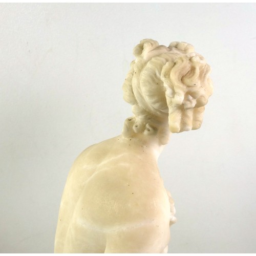 414 - Italian alabaster figure of Pandora, the first woman, standing on a circular base, H.35cm overall, (... 