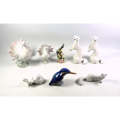 456 - Pair of Lomonosov models of white stoats, H.18cm; another Russian stoat, Royal Copenhagen model of a... 