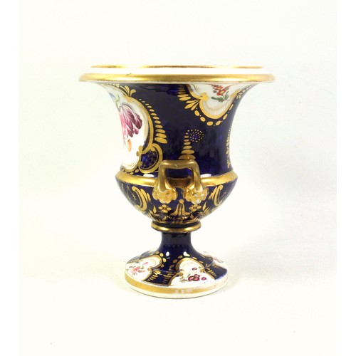 473 - Regency Period porcelain campana shaped vase, possibly Derby or Coalport, with 2 handles with lion m... 