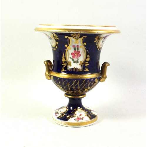 473 - Regency Period porcelain campana shaped vase, possibly Derby or Coalport, with 2 handles with lion m... 