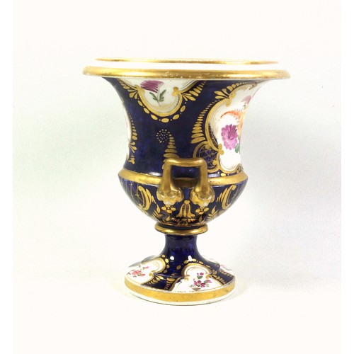 473 - Regency Period porcelain campana shaped vase, possibly Derby or Coalport, with 2 handles with lion m... 