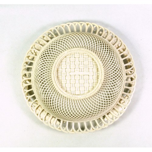 475 - Belleek pierced and latticework bowl with 2 handles naturalistically formed as rose stems, the rim w... 