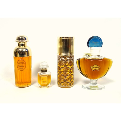 494 - Bottle of Hermès Calèche perfume, 4 fl. ozs.; Guerlain Shalimar, (no measurements stated), Christian... 