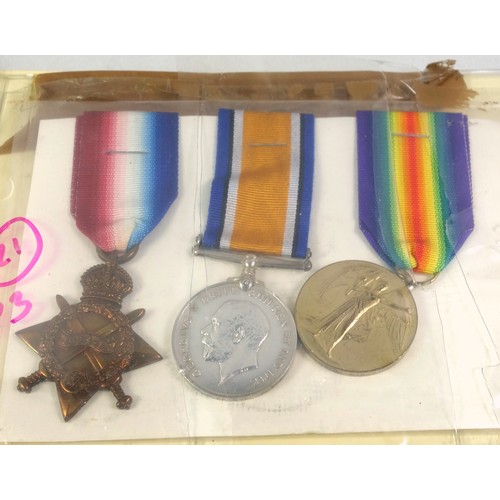 502 - George V group of 3 First World War medals, comprising he 1914-15 star, War and Victory medals award... 