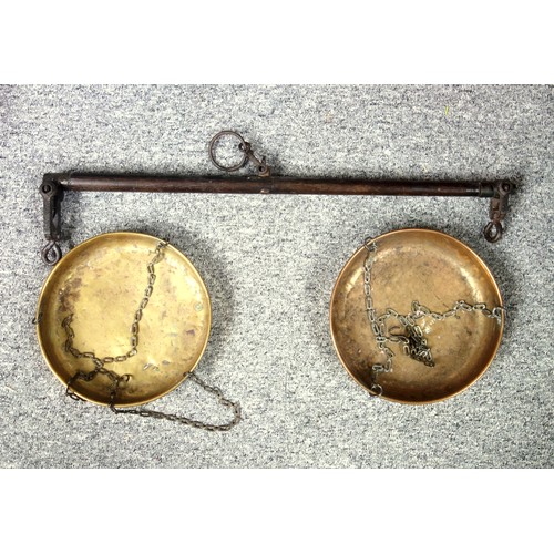 534 - A brass carriage clock and various other brass items to include weighing scales, candle snuffers, a ... 